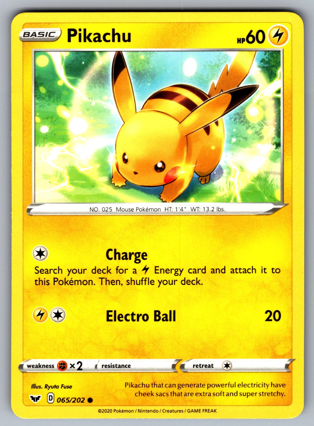 Pikachu Common SWSH01: Sword & Shield Base Set 065/202 NM 2020