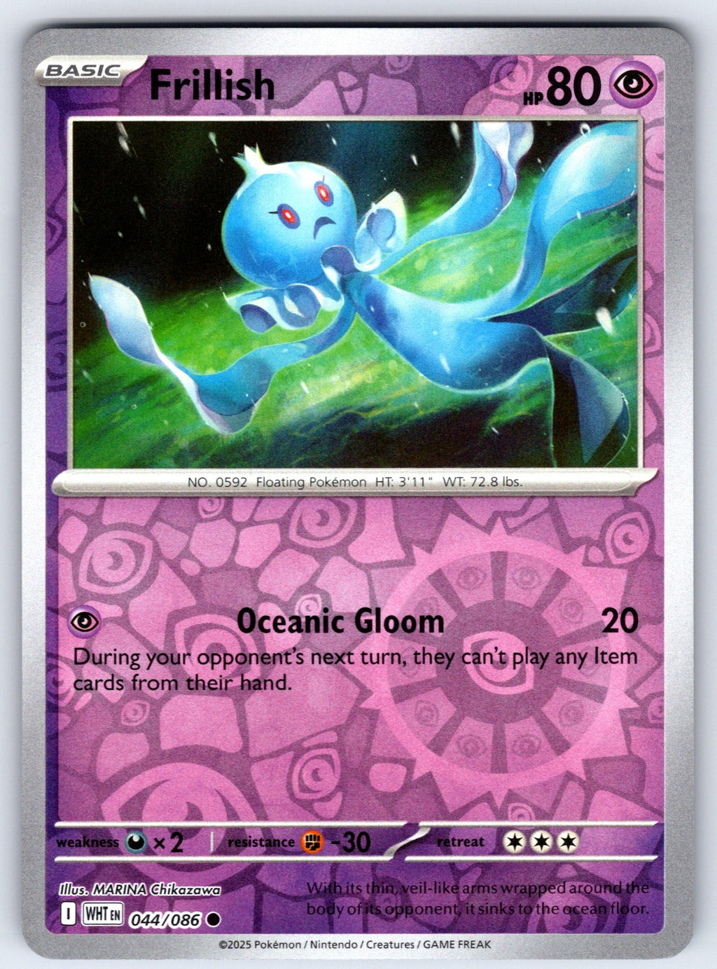 Frillish Reverse Holo Common SV: White Flare 044/086 NM 2025
