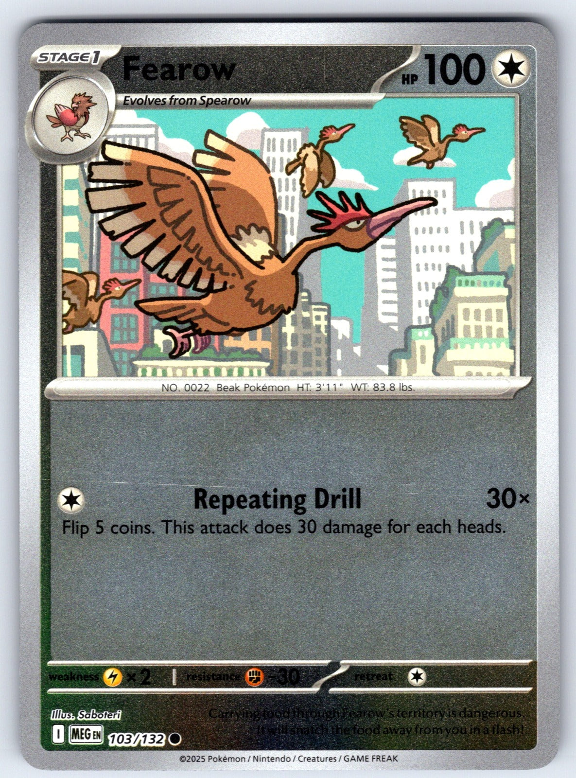 Fearow Reverse Holo Common ME01: Mega Evolution 103/132 NM 2025