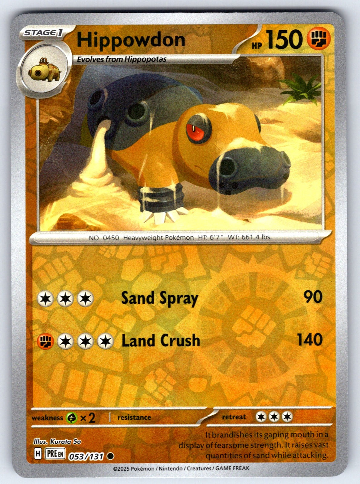 Hippowdon Reverse Holo Common SV: Prismatic Evolutions 053/131 NM 2025