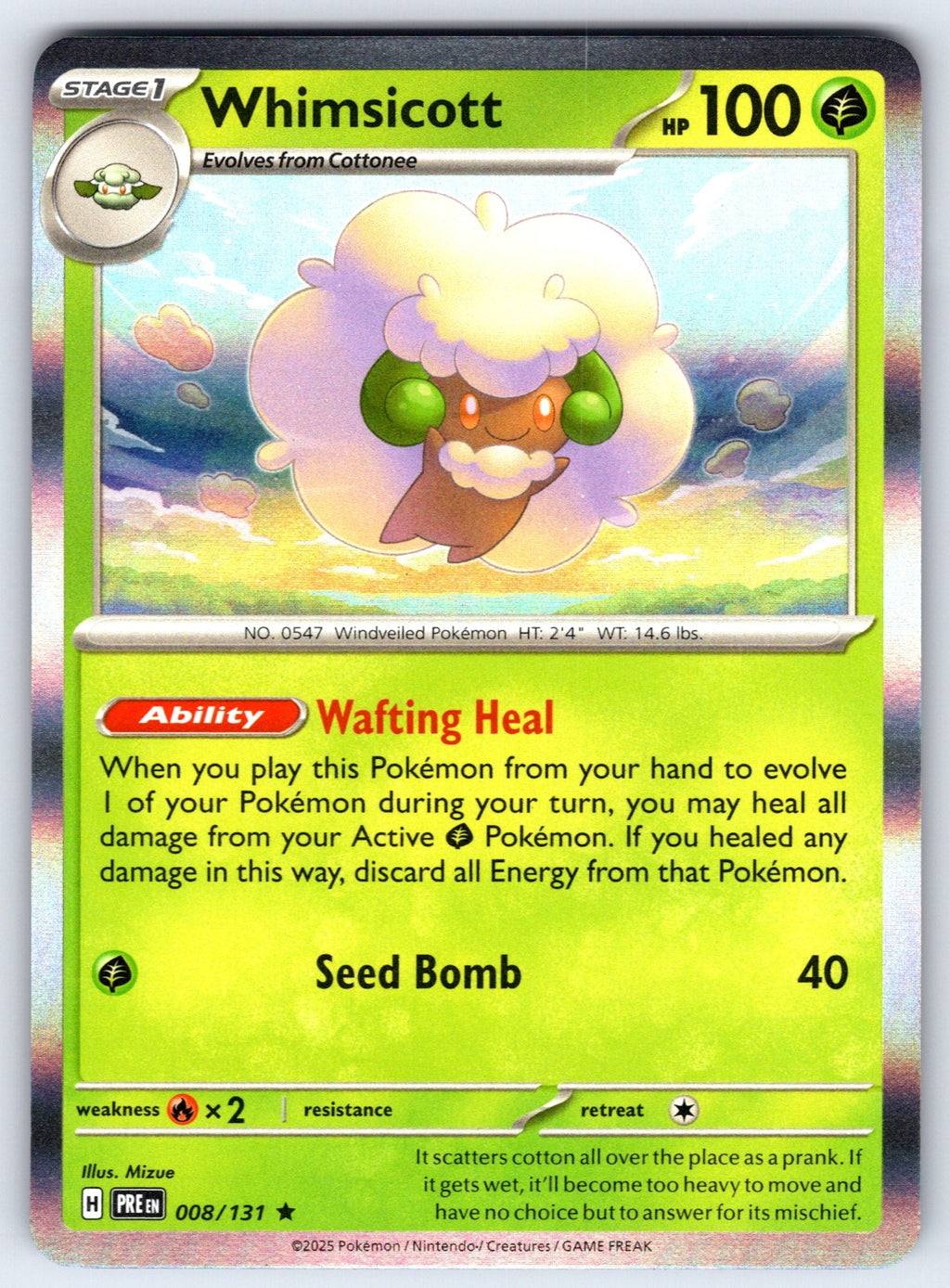 Whimsicott Holo Rare SV: Prismatic Evolutions 008/131 NM 2025