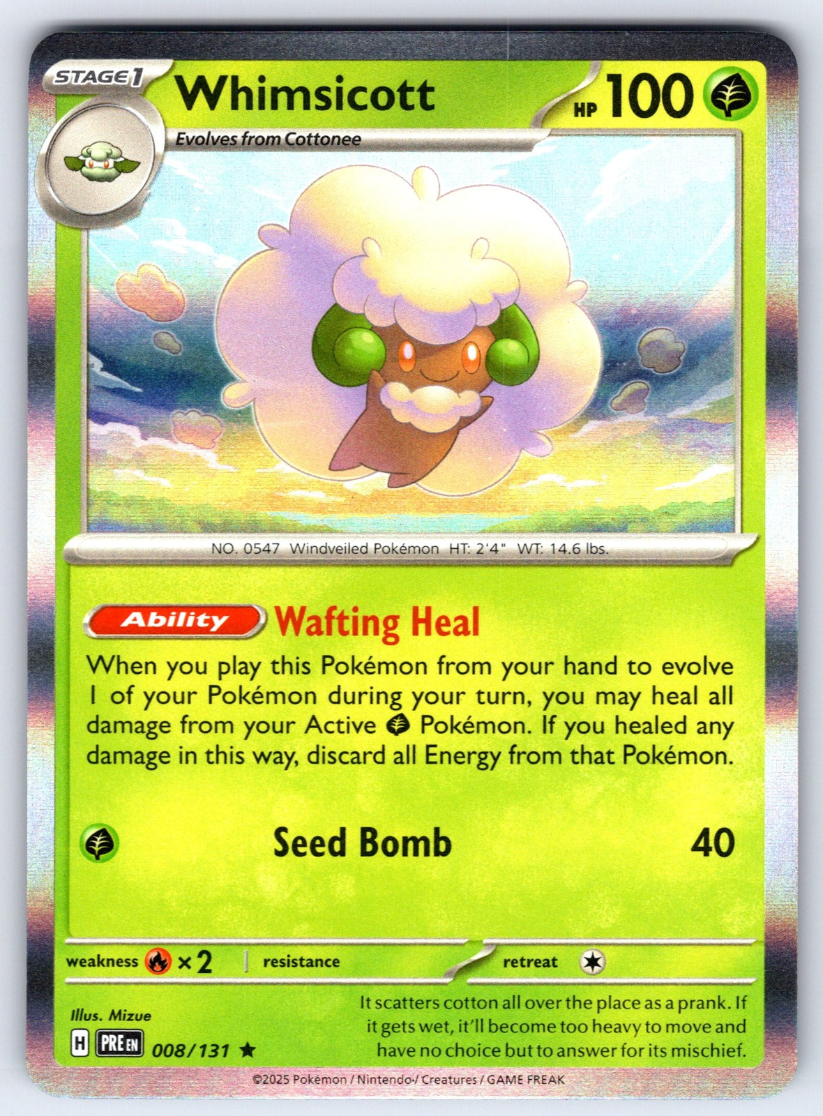 Whimsicott Holo Rare SV: Prismatic Evolutions 008/131 NM 2025