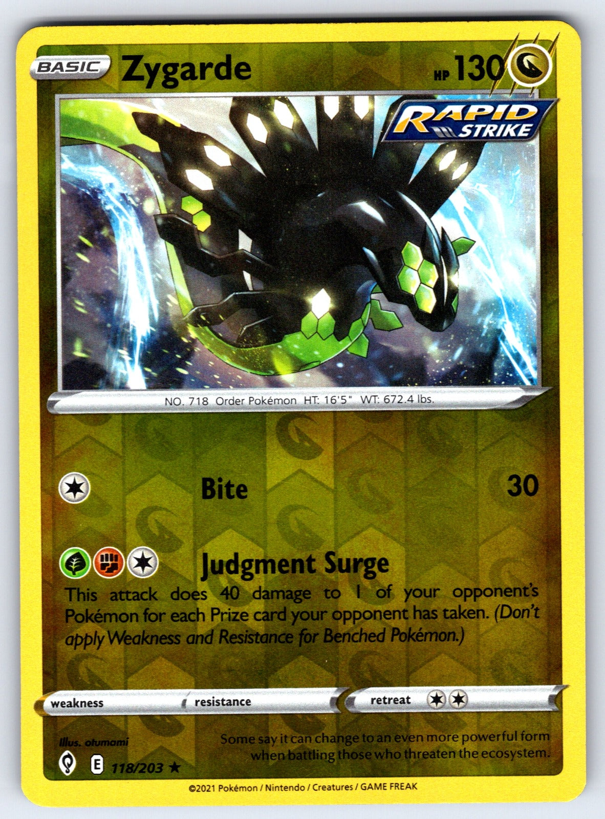 Zygarde Reverse Holo Holo Rare SWSH07: Evolving Skies 118/203 NM 2021