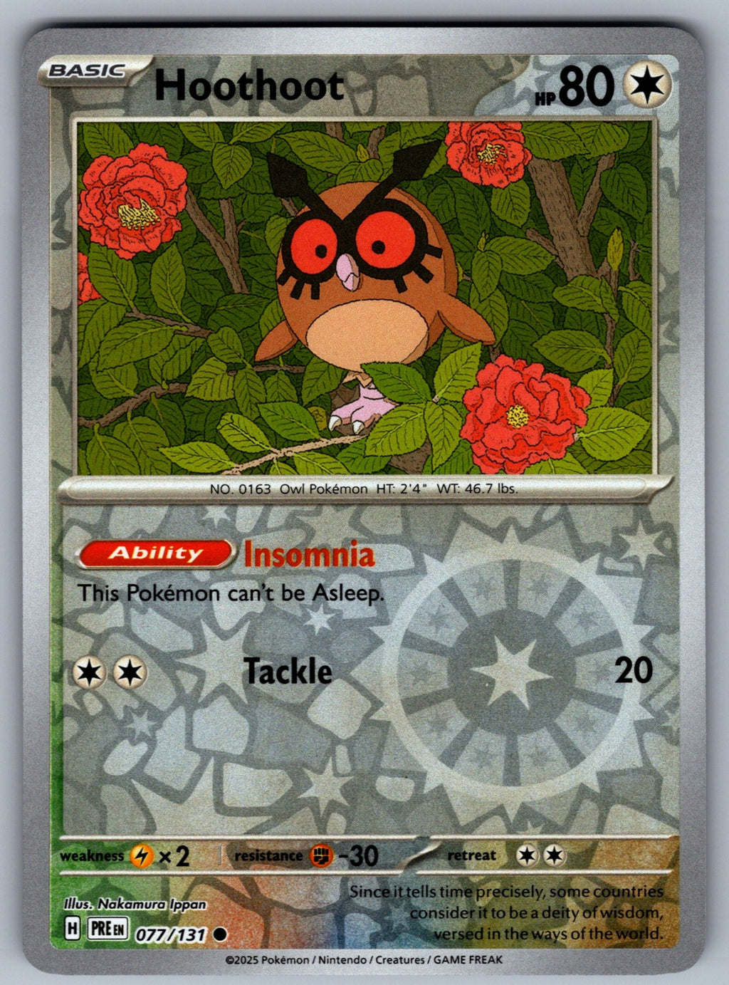 Hoothoot Reverse Holo Common SV: Prismatic Evolutions 077/131 NM 2025