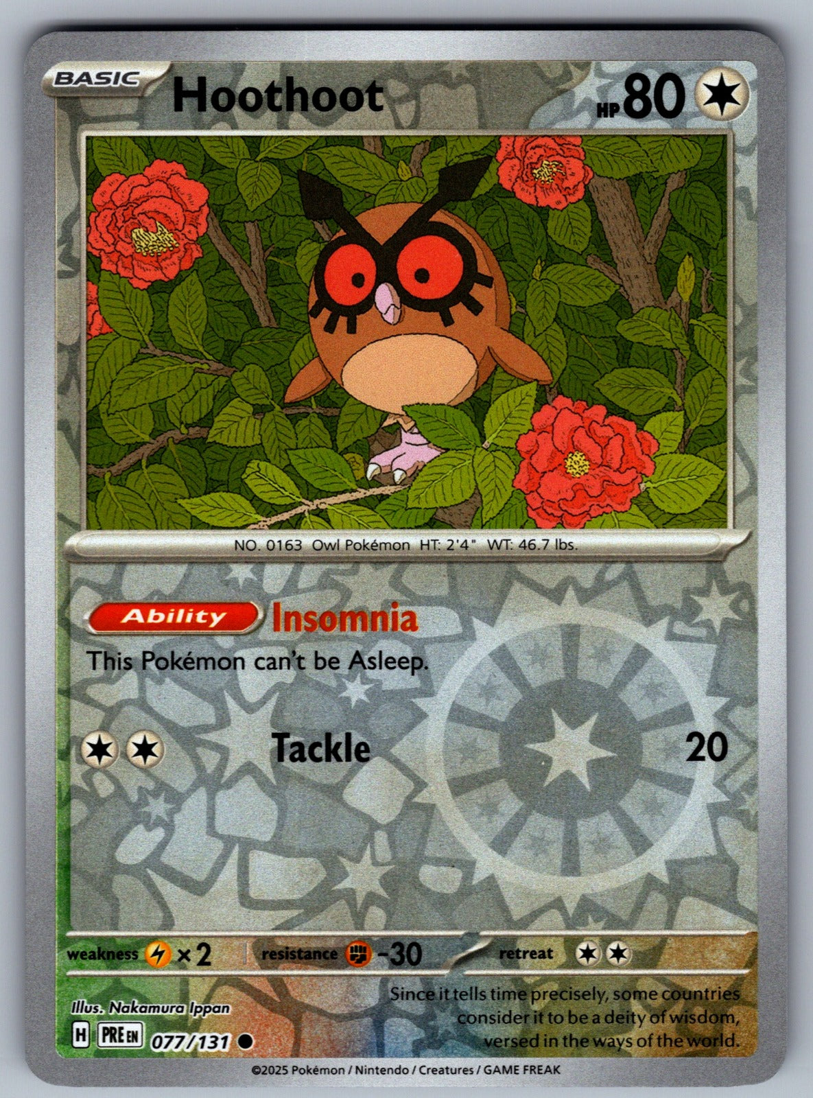 Hoothoot Reverse Holo Common SV: Prismatic Evolutions 077/131 NM 2025
