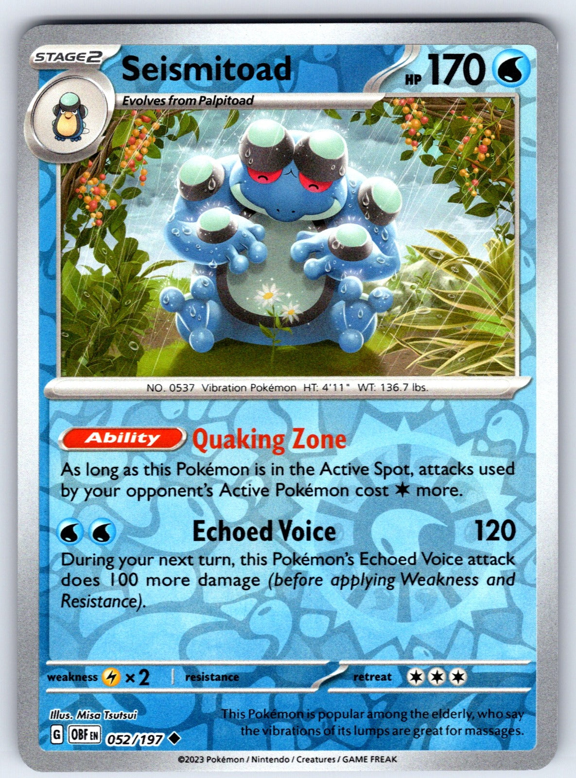 Seismitoad Reverse Holo Uncommon SV03: Obsidian Flames 052/197 NM 2023