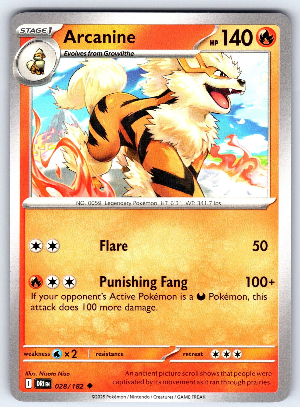 Arcanine Uncommon SV10: Destined Rivals 028/182 NM 2025
