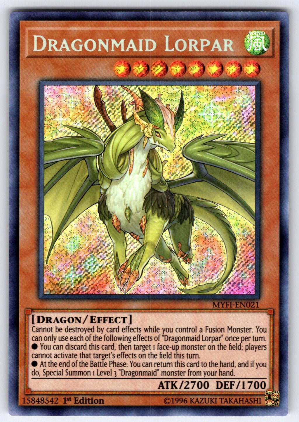 Dragonmaid Lorpar 1st Edition Secret Rare Mystic Fighters MYFI-EN021 NM 2019