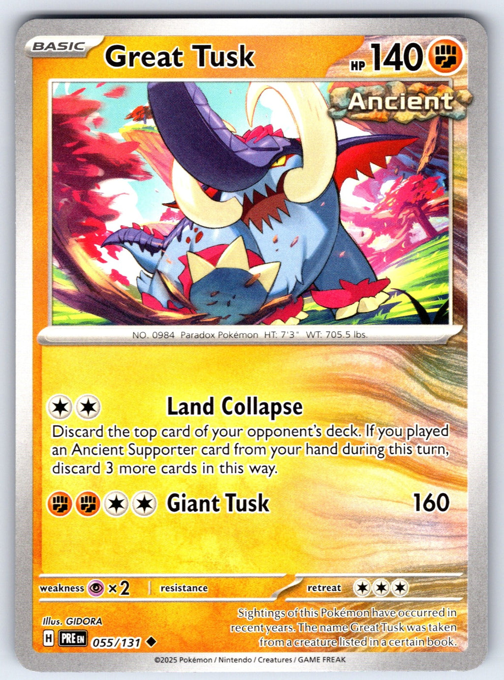 Great Tusk Uncommon SV: Prismatic Evolutions 055/131 NM 2025