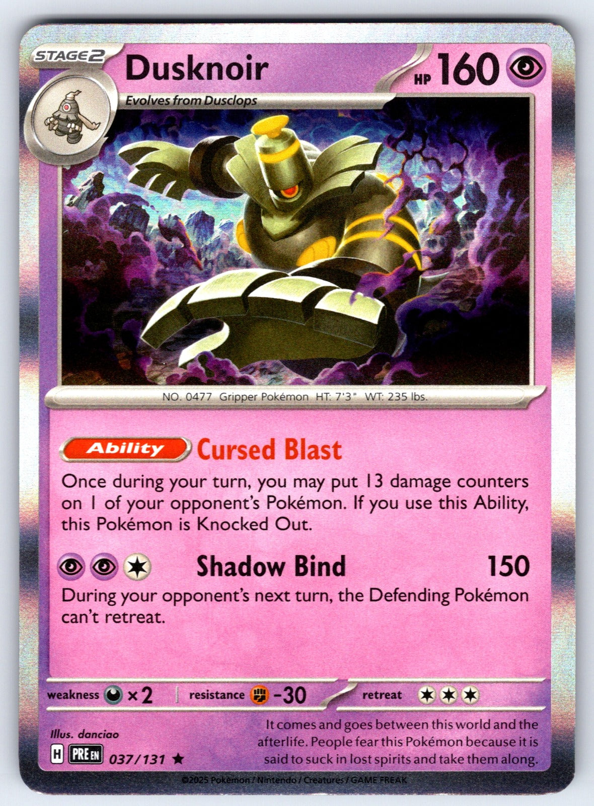 Dusknoir Holo Rare SV: Prismatic Evolutions 037/131 NM 2025