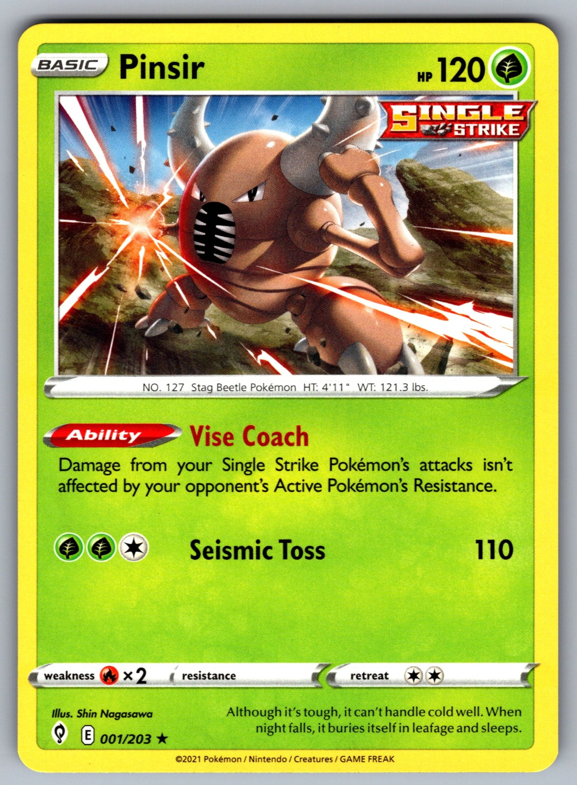 Pinsir Rare SWSH07: Evolving Skies 001/203 NM 2021