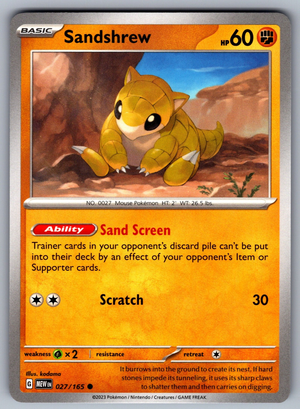 Sandshrew Common SV: Scarlet & Violet 151 027/165 NM 2023