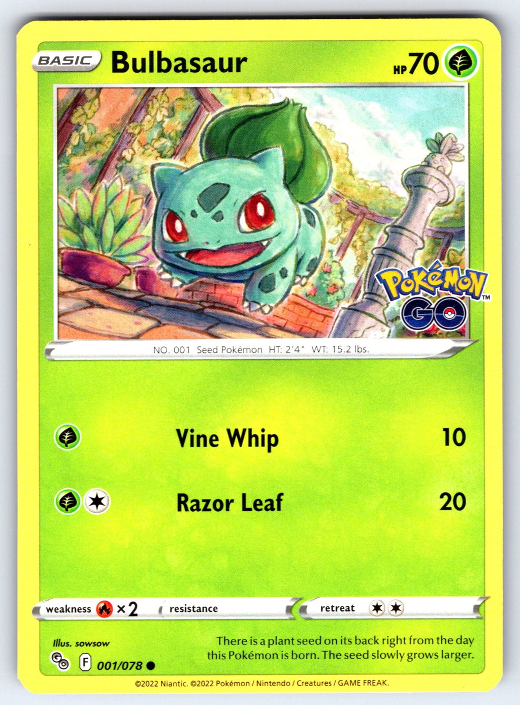 Bulbasaur Common Pokemon GO 001/078 NM 2022
