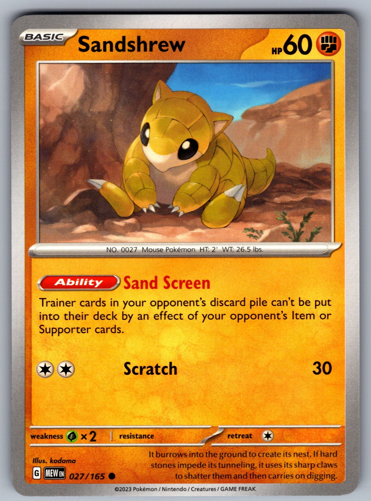 Sandshrew Common SV: Scarlet & Violet 151 027/165 NM 2023