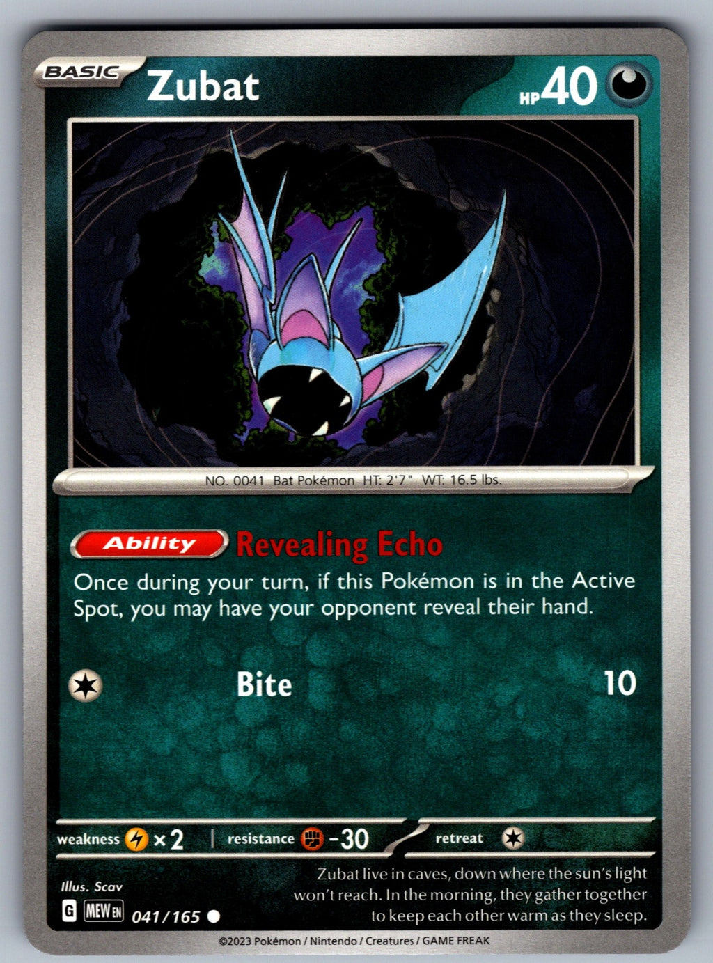 Zubat Common SV: Scarlet & Violet 151 041/165 NM 2023