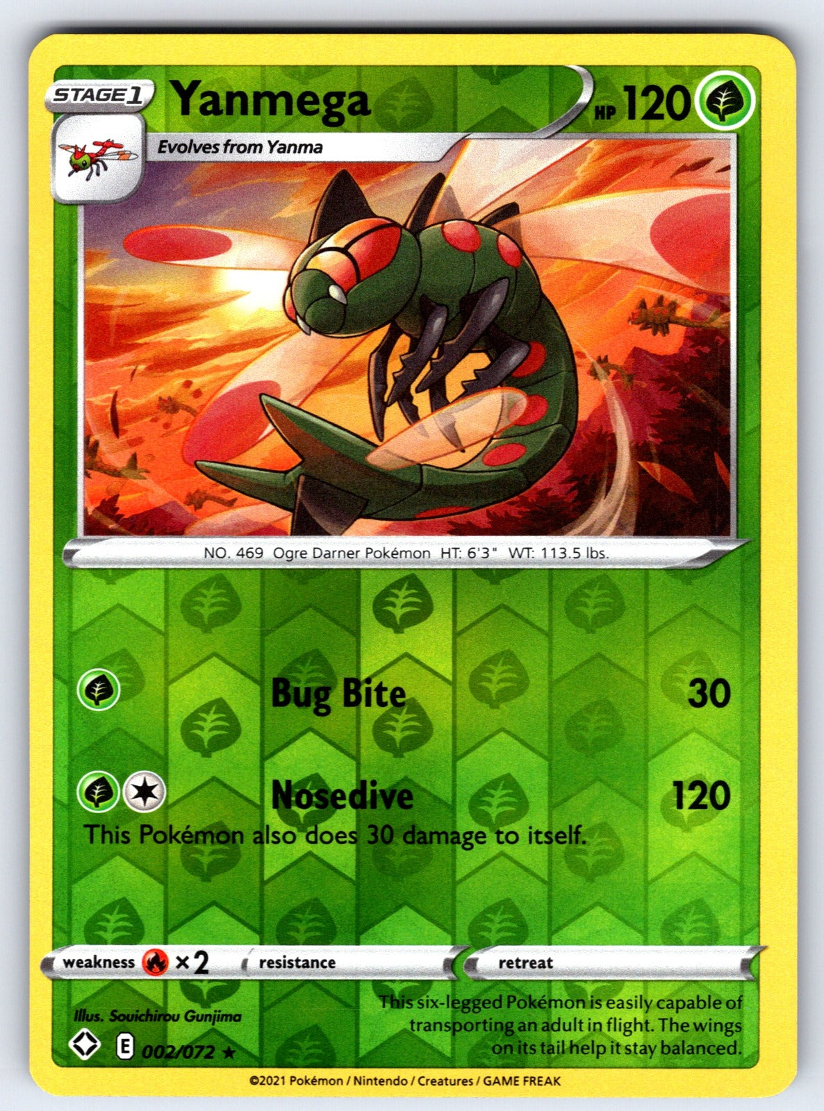 Yanmega Reverse Holo Rare Shining Fates 002/072 NM 2021