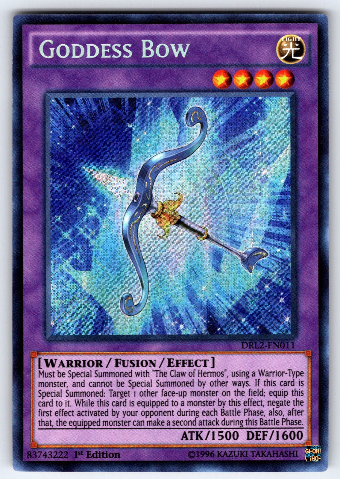 Goddess Bow 1st Edition Secret Rare Dragons of Legend 2 DRL2-EN011 NM 2015