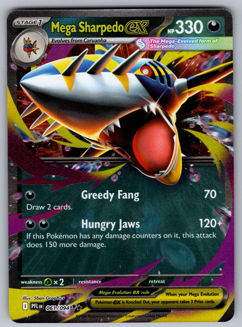 Mega Sharpedo ex - Holo Double Rare ME02: Phantasmal Flames 061/094 NM 2025