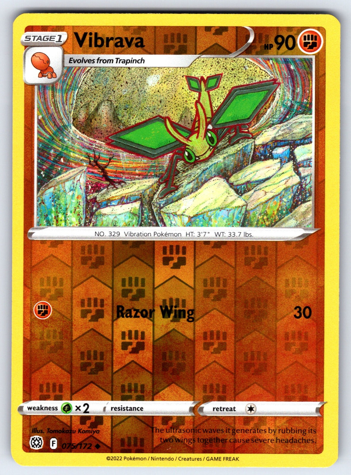 Vibrava Reverse Holo Uncommon SWSH09: Brilliant Stars 075/172 NM 2022