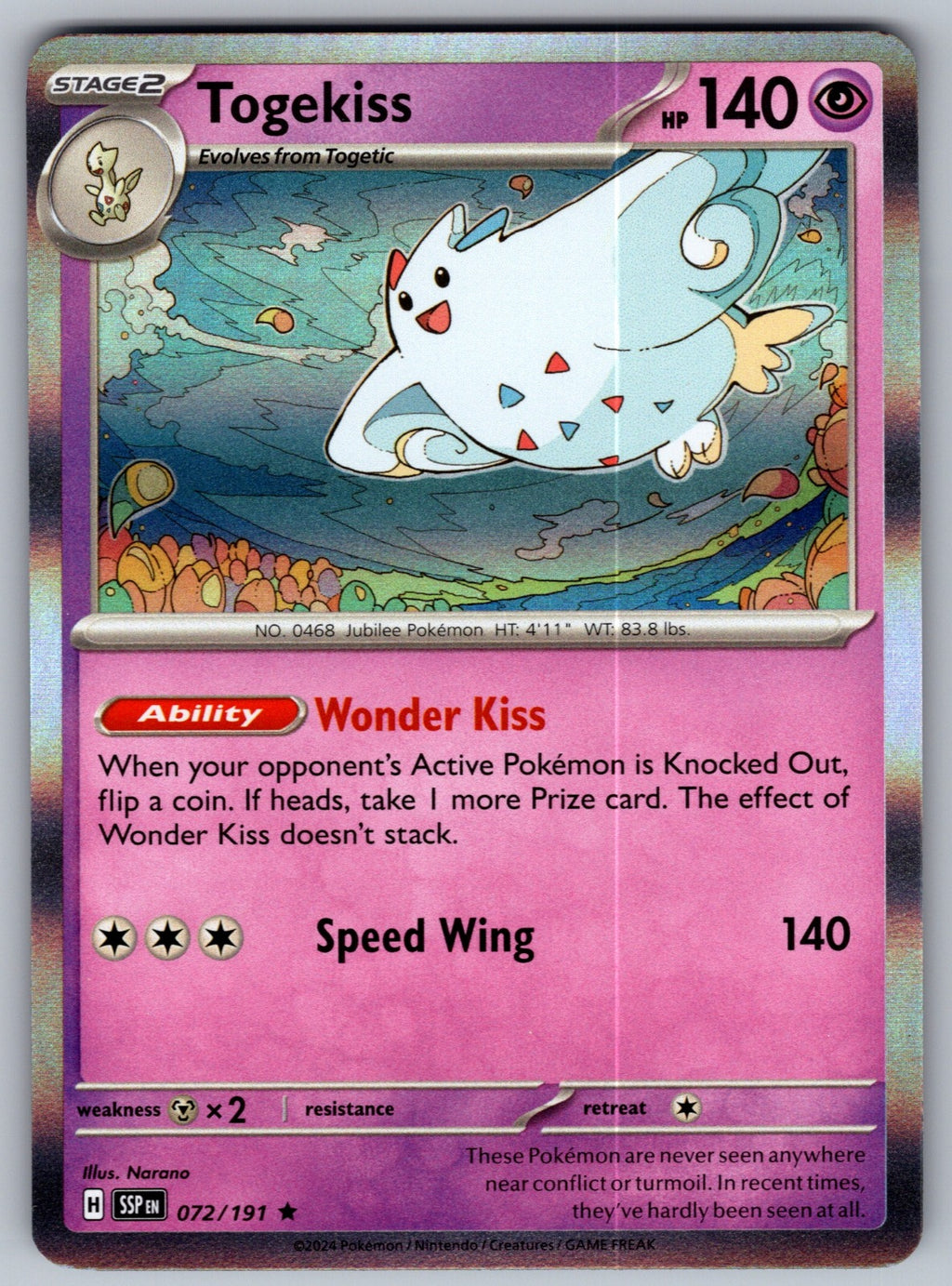 Togekiss Holo Rare SV08: Surging Sparks 072/191 NM 2024
