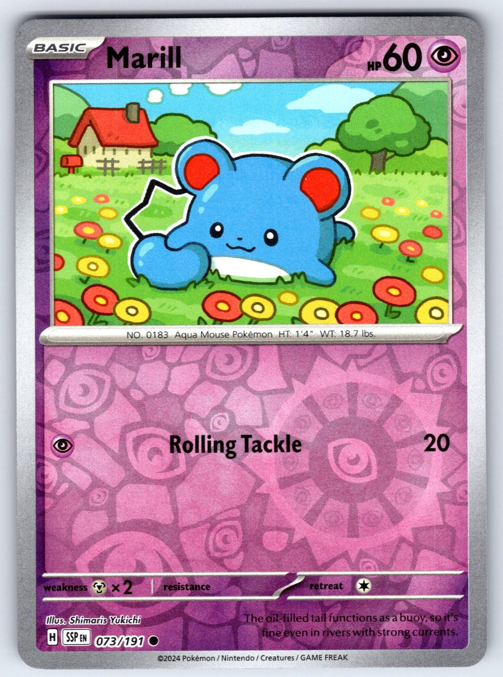 Marill Reverse Holo Common SV08: Surging Sparks 073/191 NM 2024