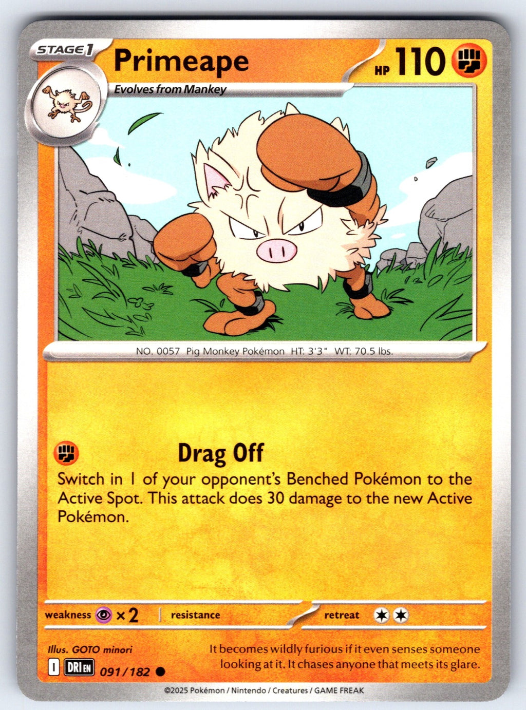 Primeape Common SV10: Destined Rivals 091/182 NM 2025