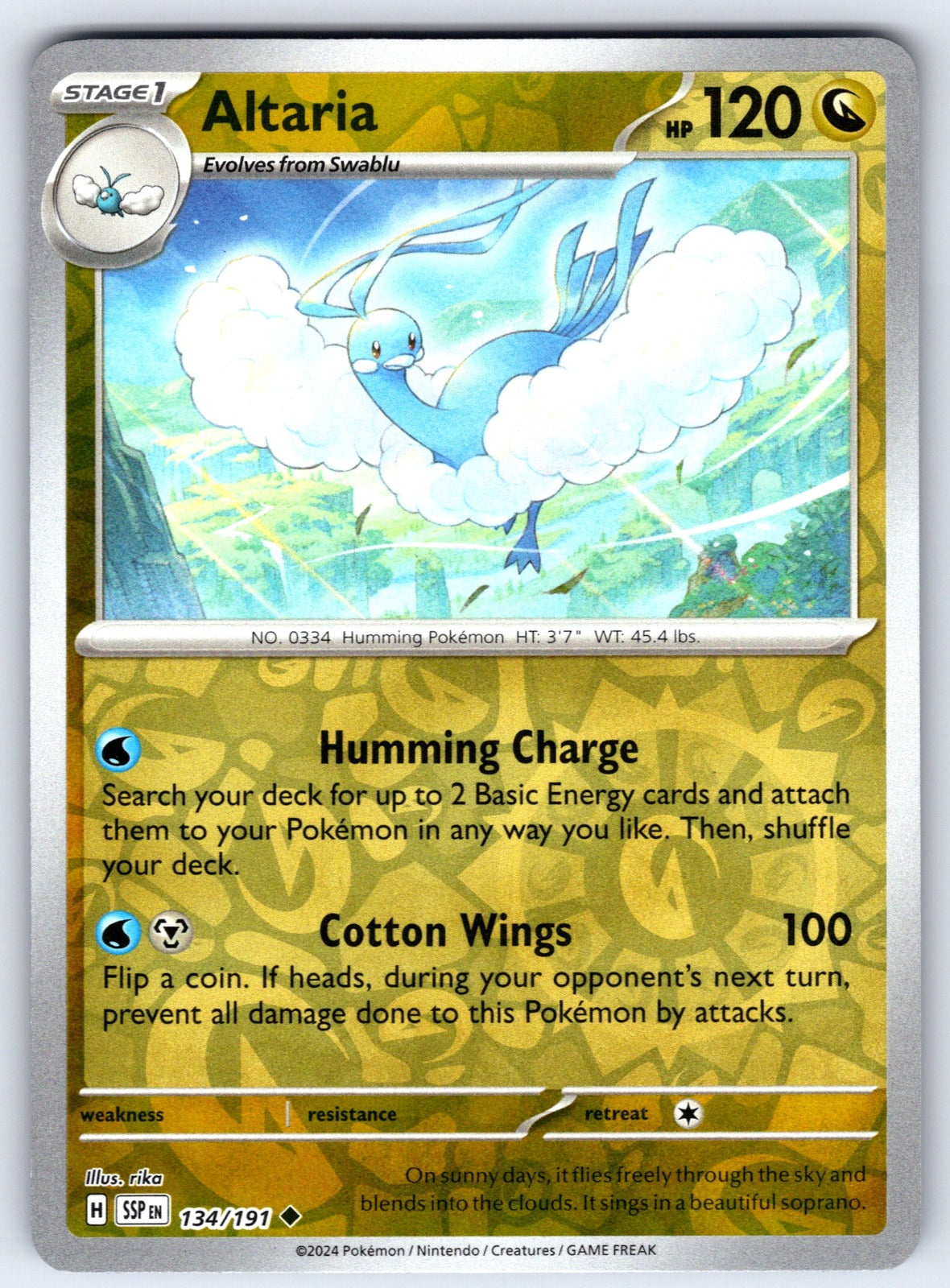 Altaria Reverse Holo Uncommon SV08: Surging Sparks 134/191 NM 2024