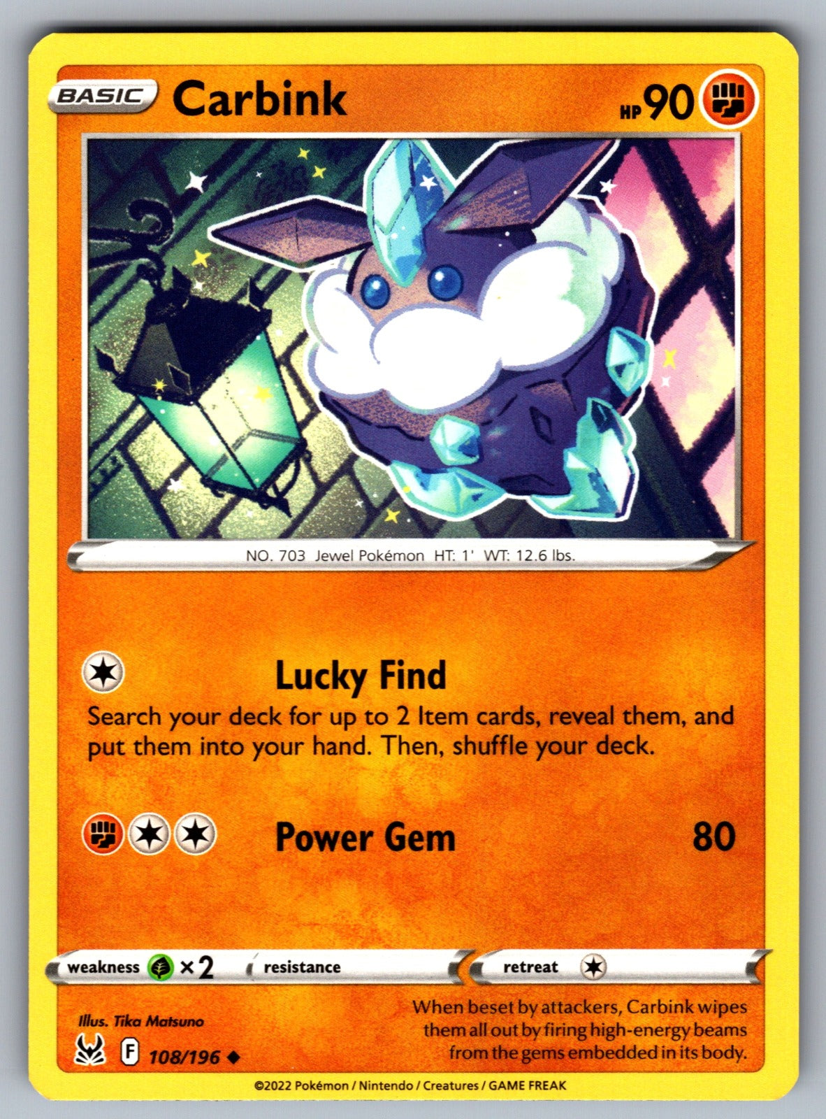 Carbink Uncommon SWSH11: Lost Origin 108/196 NM 2022