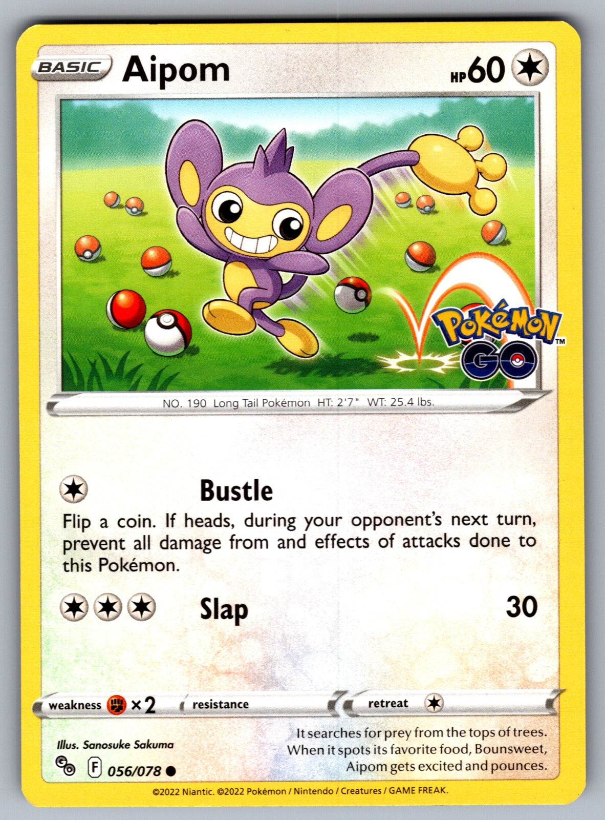 Aipom Common Pokemon GO 056/078 NM 2022