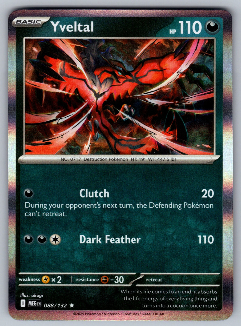 Yveltal Holo Rare ME01: Mega Evolution 088/132 NM 2025