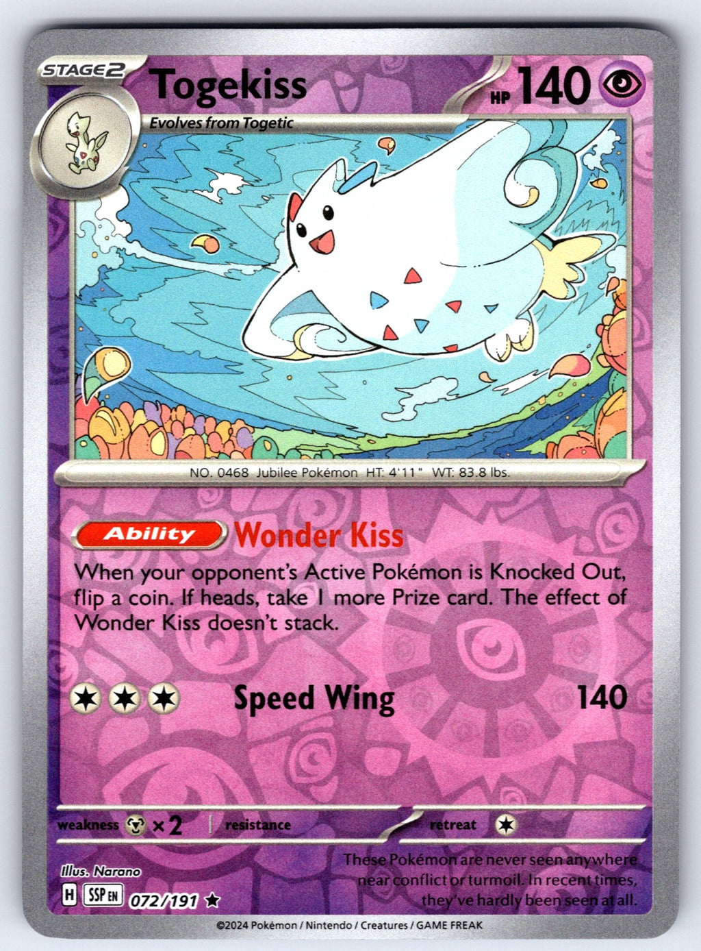 Togekiss Reverse Holo Rare SV08: Surging Sparks 072/191 NM 2024