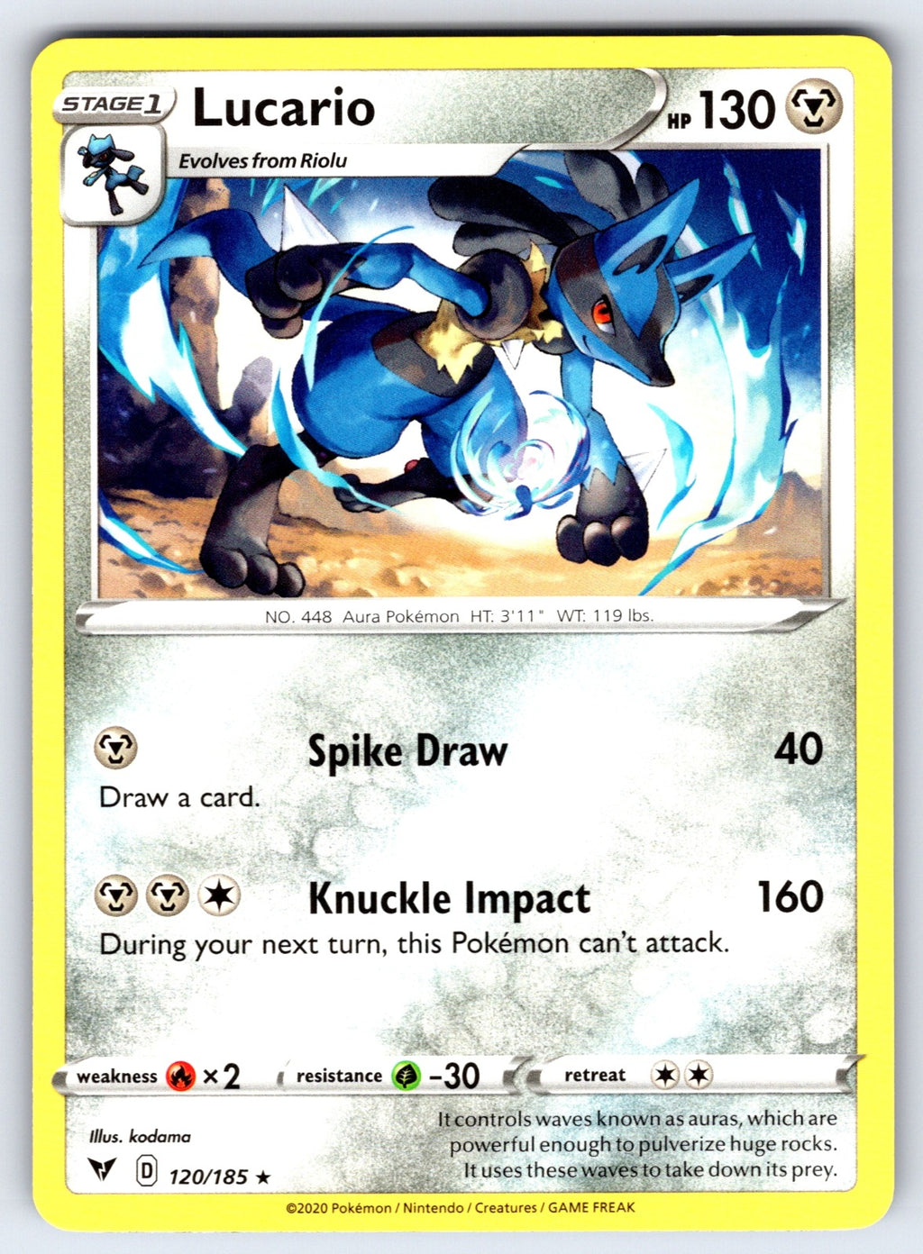 Lucario Rare SWSH04: Vivid Voltage 120/185 LP 2020