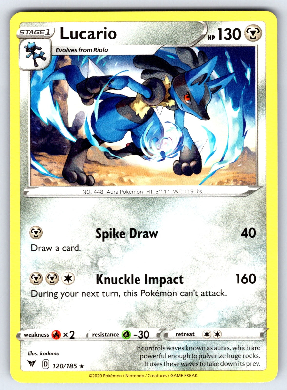 Lucario Rare SWSH04: Vivid Voltage 120/185 LP 2020