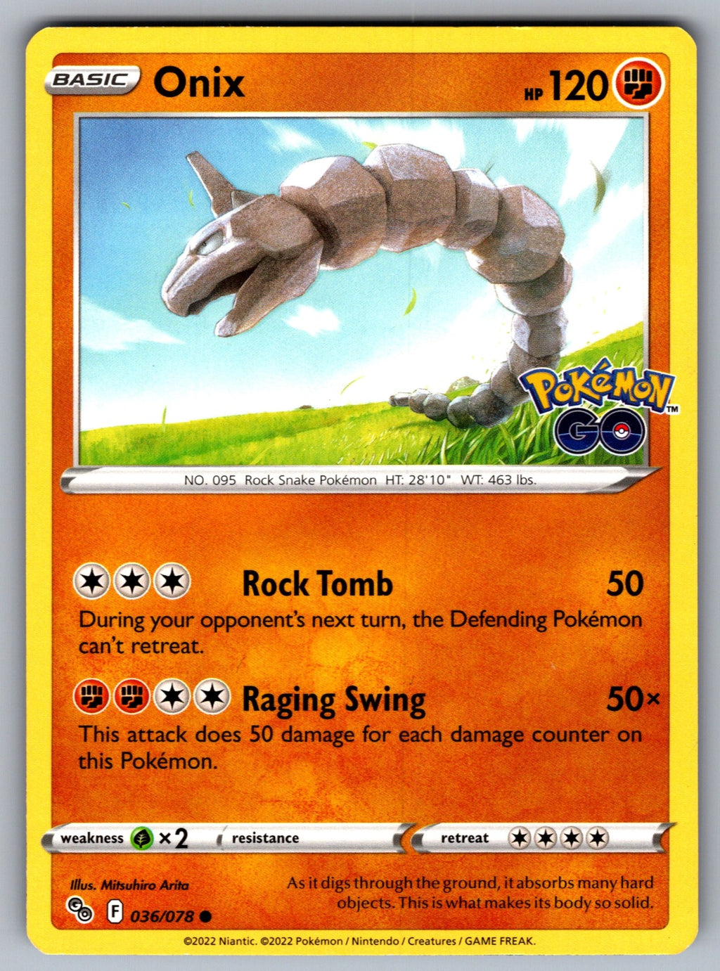 Onix Common Pokemon GO 036/078 NM 2022