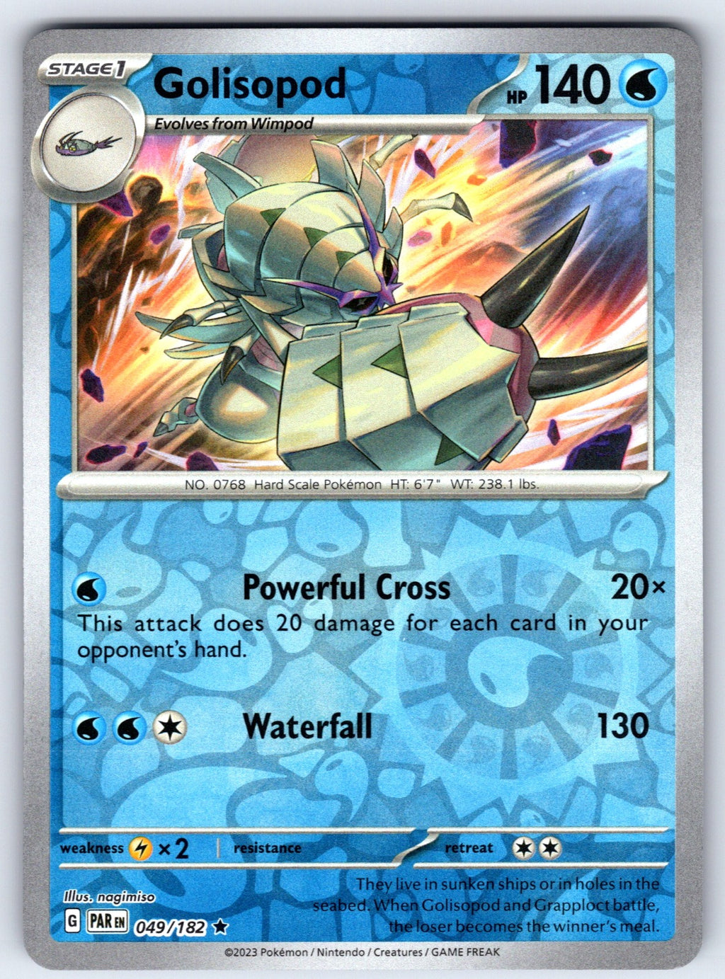 Golisopod Reverse Holo Rare SV04: Paradox Rift 049/182 NM 2023