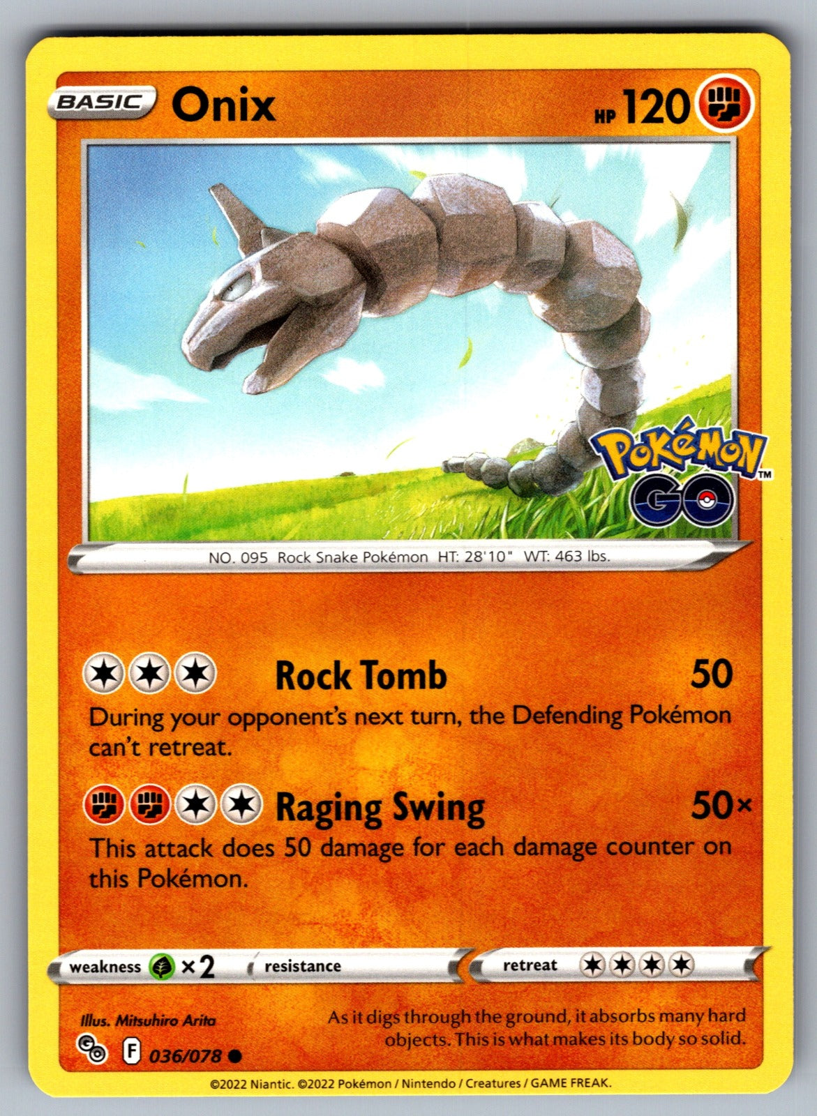 Onix Common Pokemon GO 036/078 NM 2022