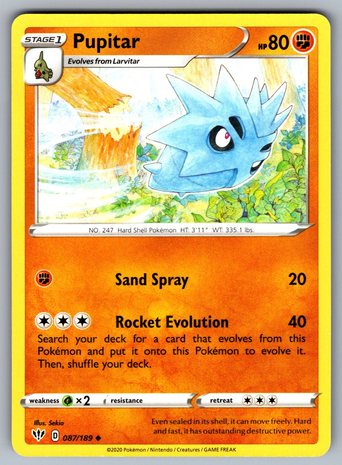 Pupitar Uncommon SWSH03: Darkness Ablaze 087/189 NM 2020