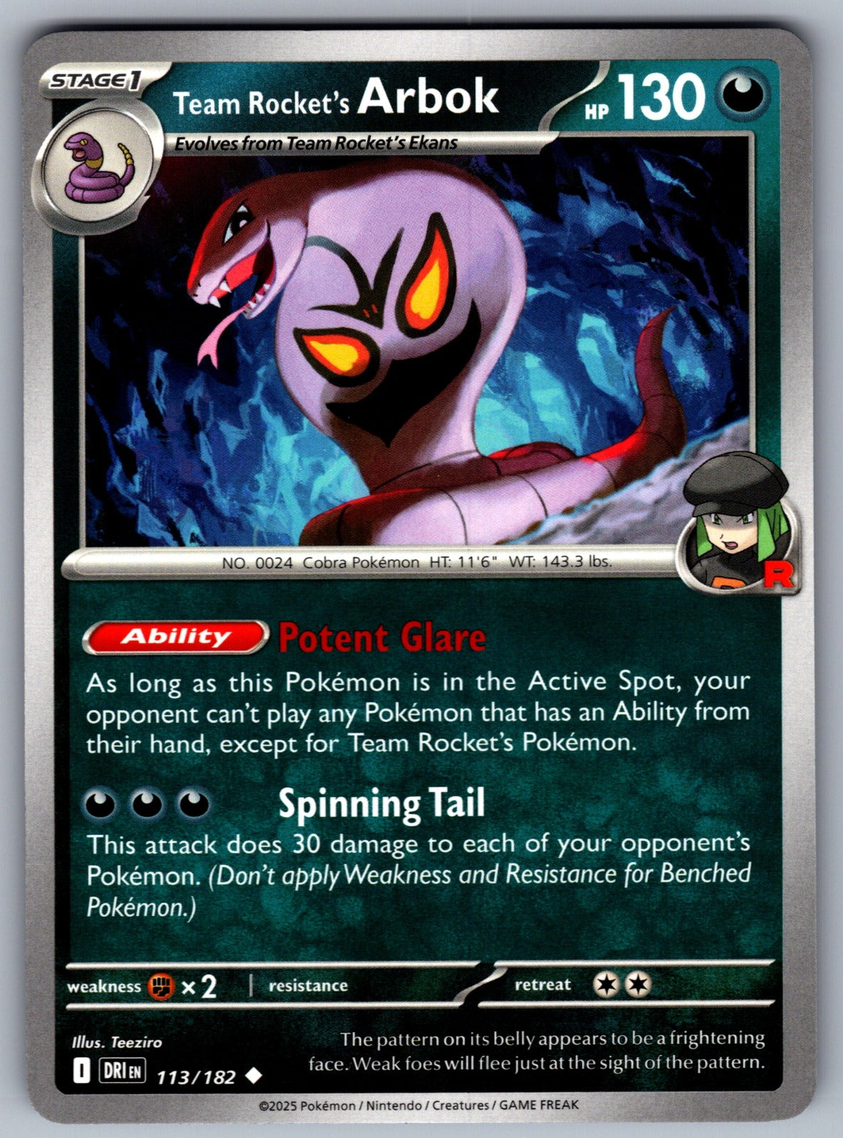 Team Rocket's Arbok Uncommon SV10: Destined Rivals 113/182 NM 2025