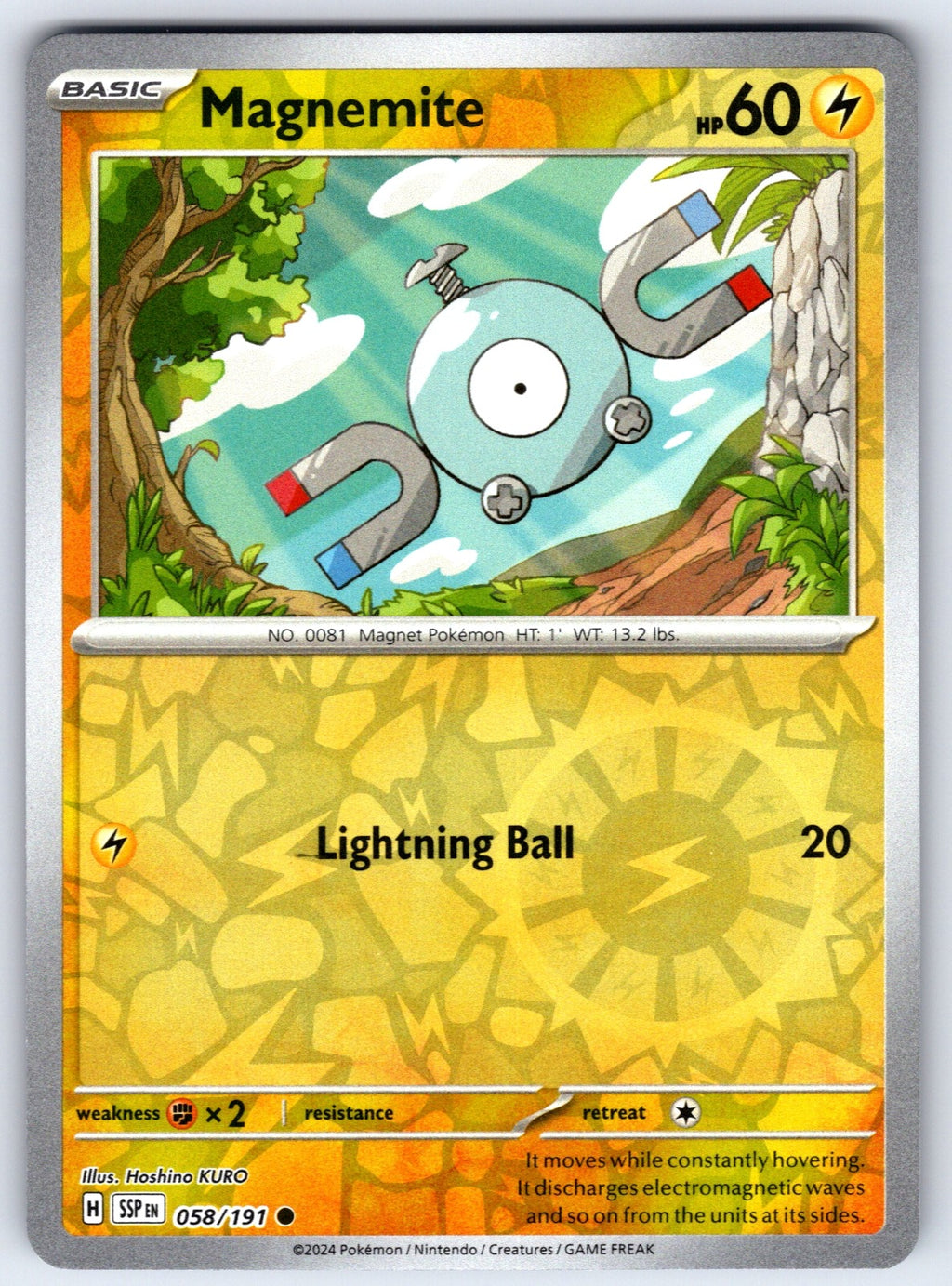 Magnemite Reverse Holo Common SV08: Surging Sparks 058/191 NM 2024