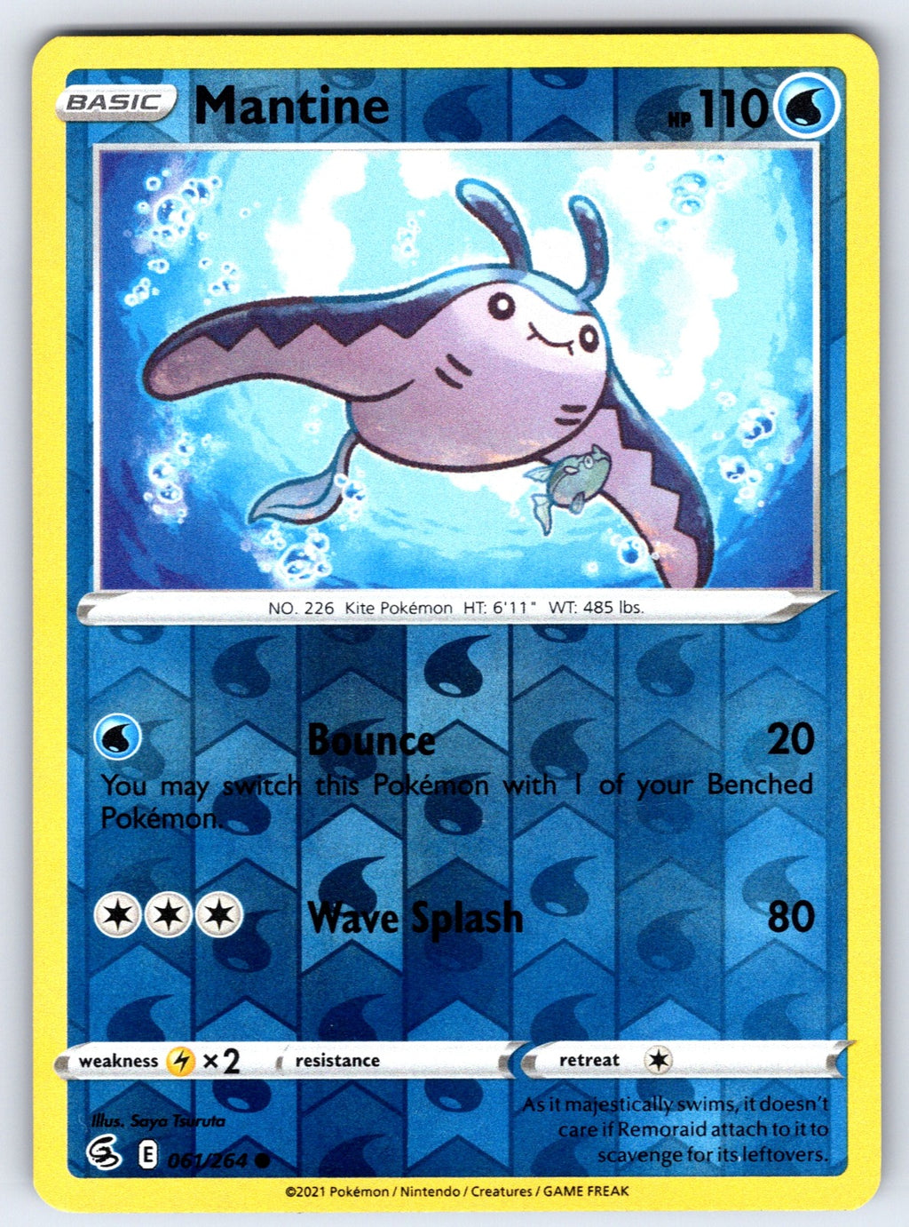 Mantine Reverse Holo Common SWSH08: Fusion Strike 061/264 NM 2021