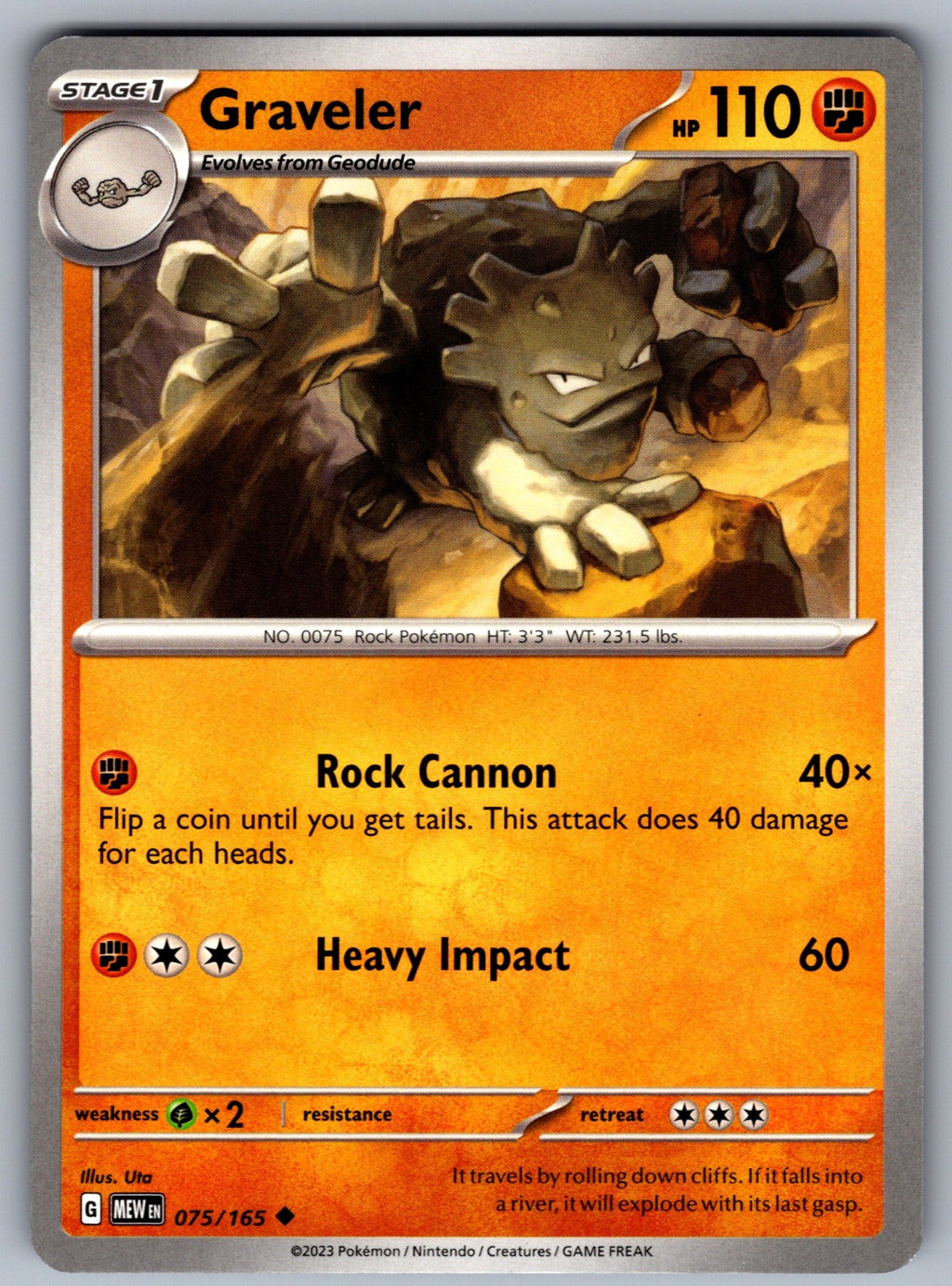 Graveler Uncommon SV: Scarlet & Violet 151 075/165 NM 2023