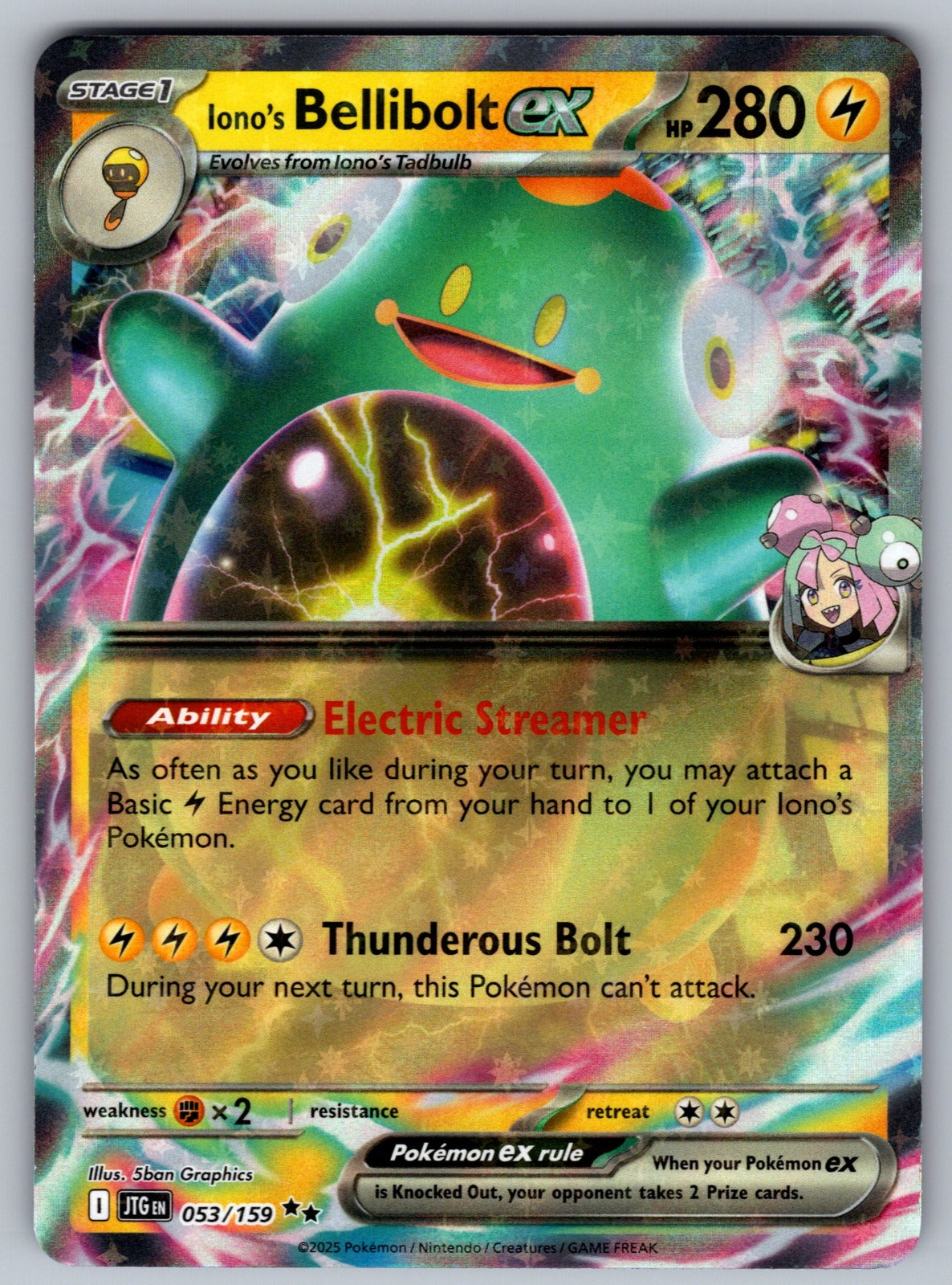 Iono's Bellibolt ex Holo Double Rare SV09: Journey Together 053/159 NM 2025