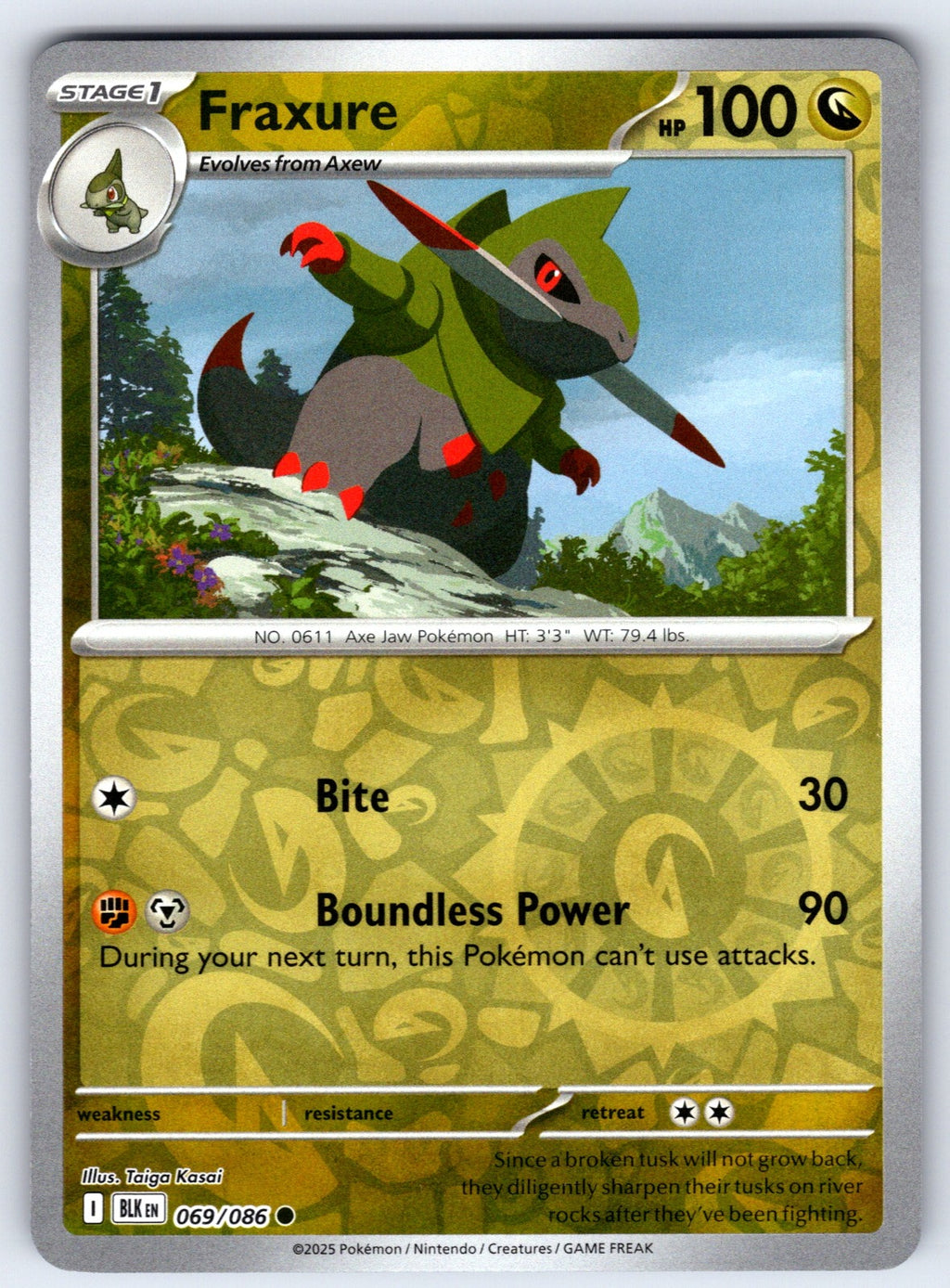 Fraxure Reverse Holo Common SV: Black Bolt 069/086 NM 2025