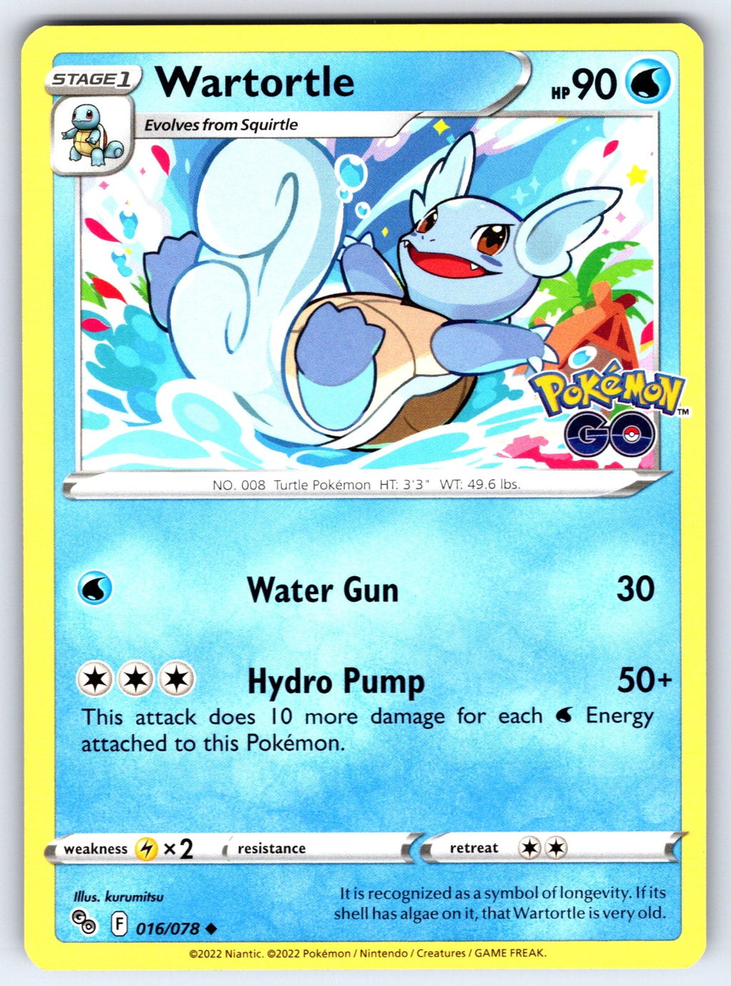 Wartortle Uncommon Pokemon GO 016/078 NM 2022