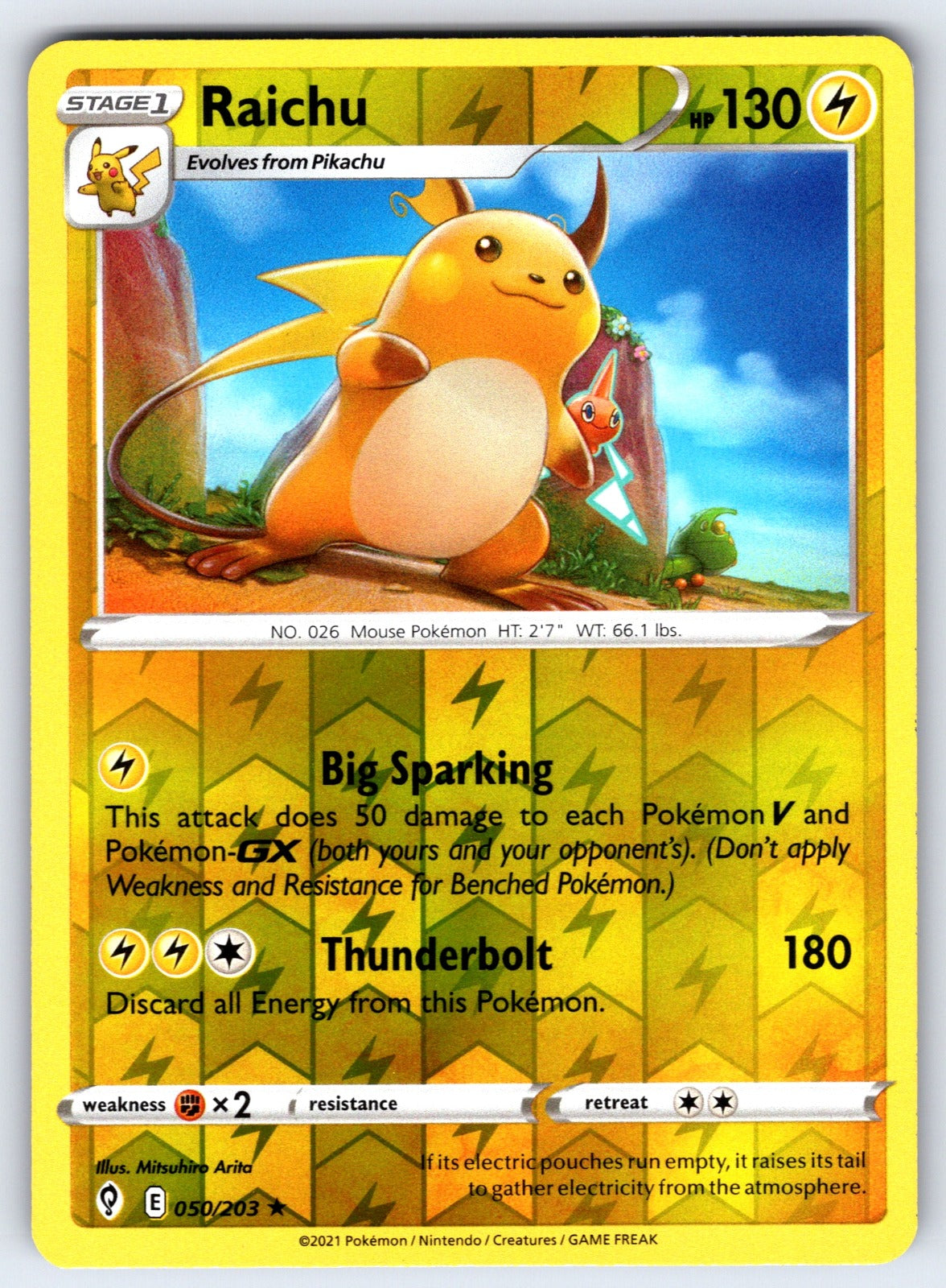 Raichu Reverse Holo Holo Rare SWSH07: Evolving Skies 050/203 NM 2021