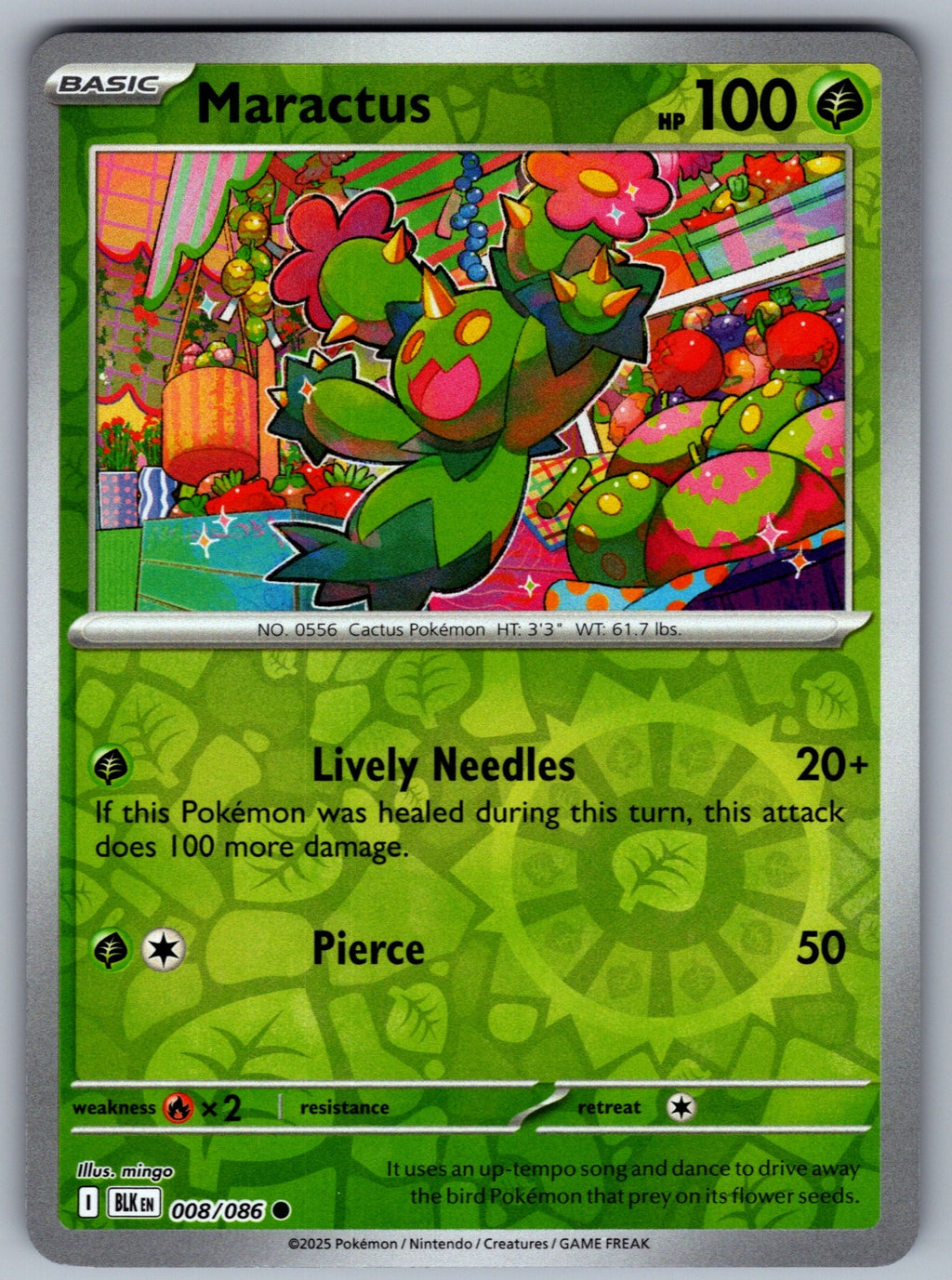 Maractus Reverse Holo Common SV: Black Bolt 008/086 NM 2025