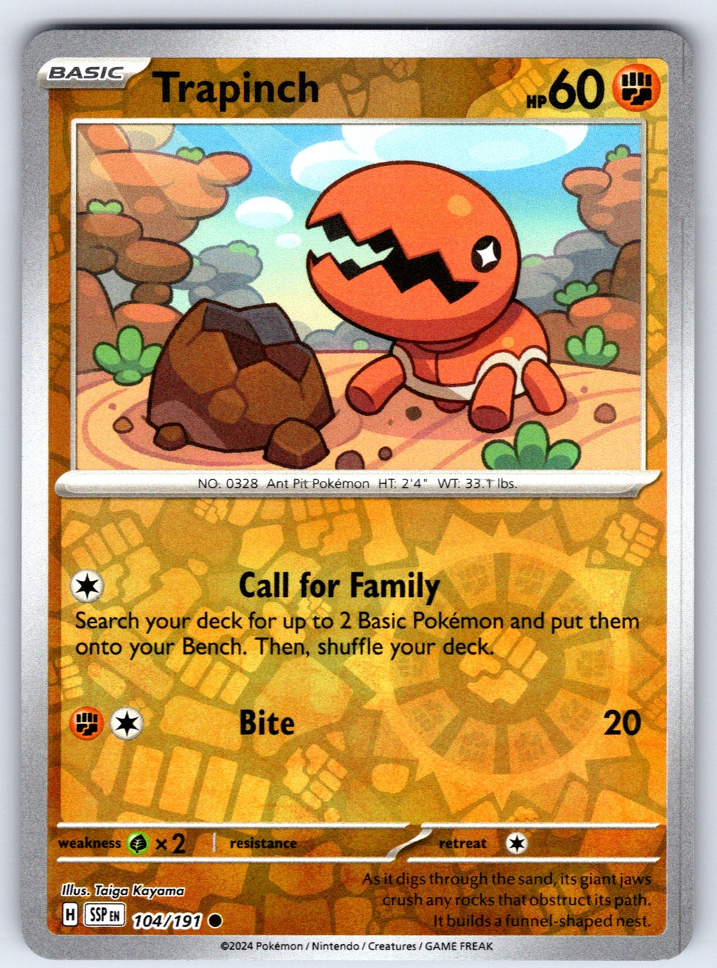 Trapinch Reverse Holo Common SV08: Surging Sparks 104/191 NM 2024