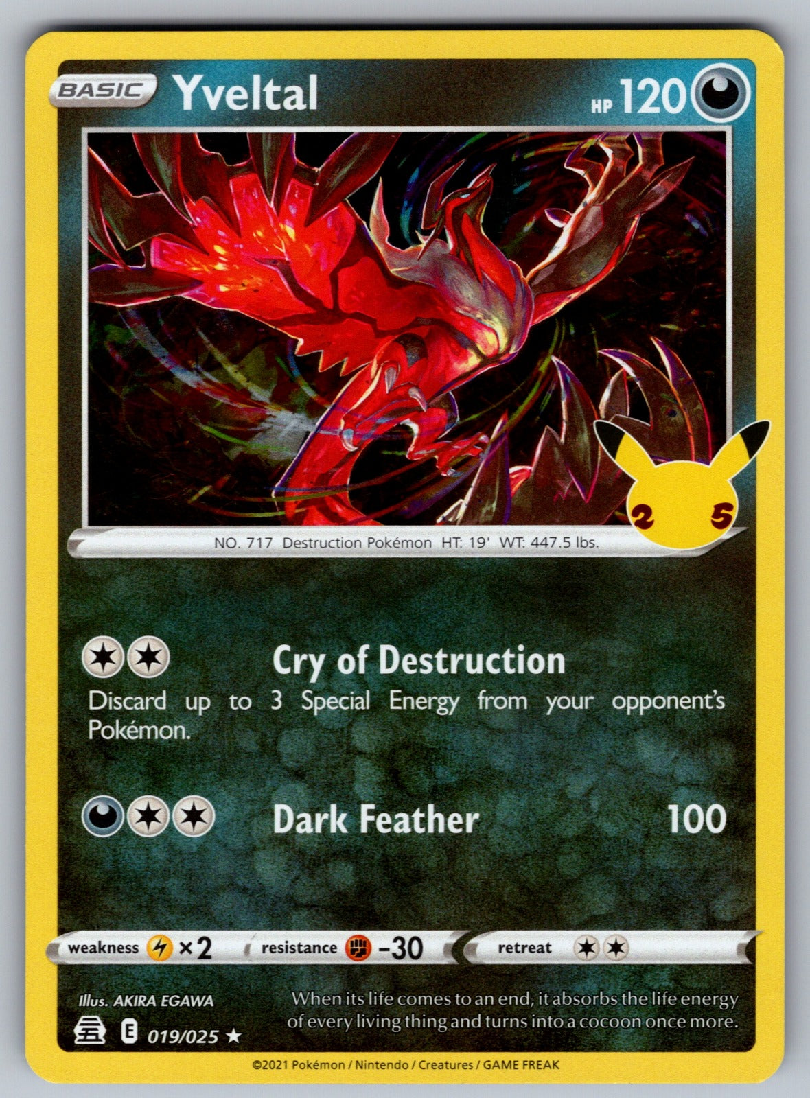 Yveltal Holo Rare Celebrations 019/025 NM 2021