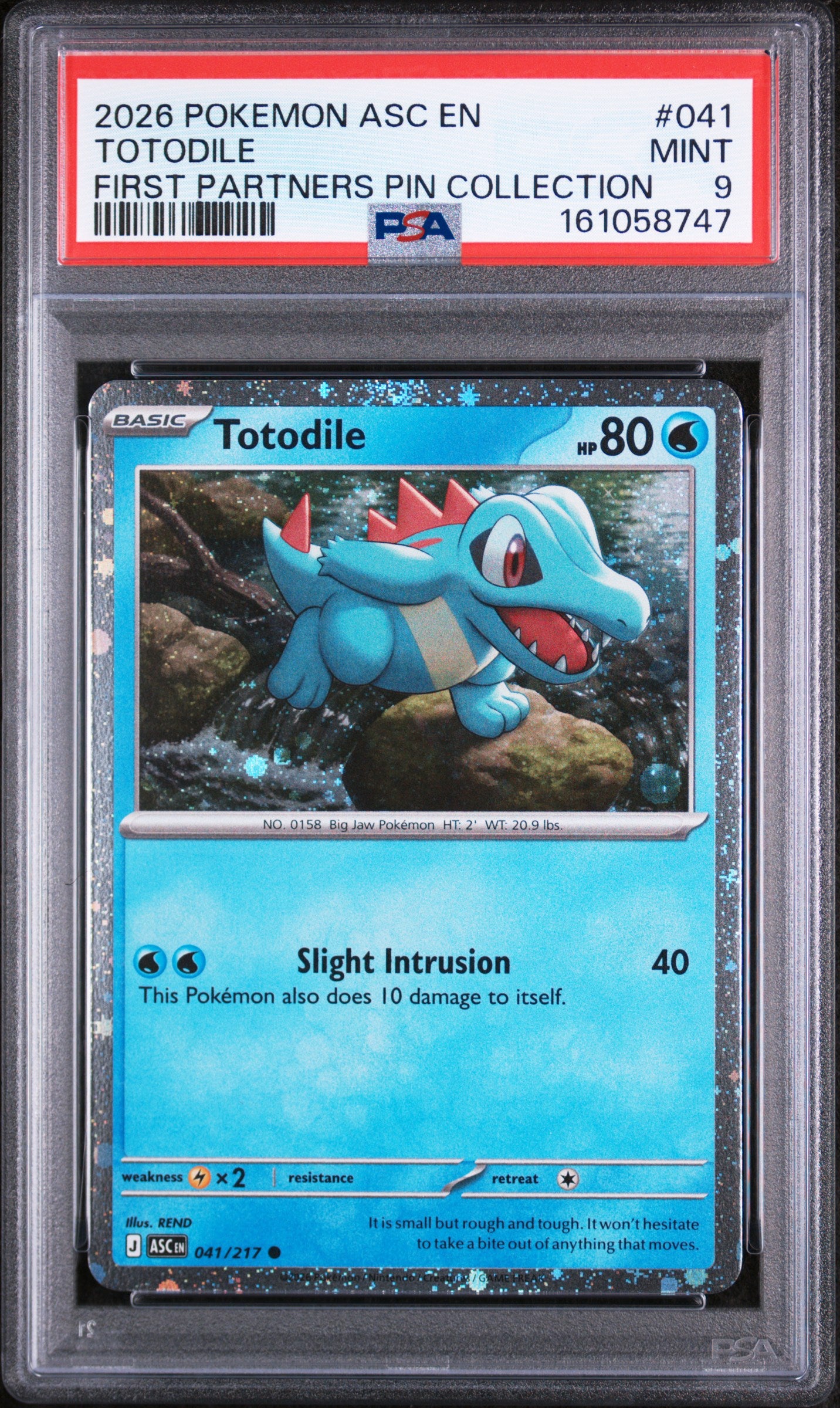 2026 POKEMON ASC EN-ASCENDED HEROES #041 TOTODILE FIRST PARTNERS PIN COLLECTION PSA 9