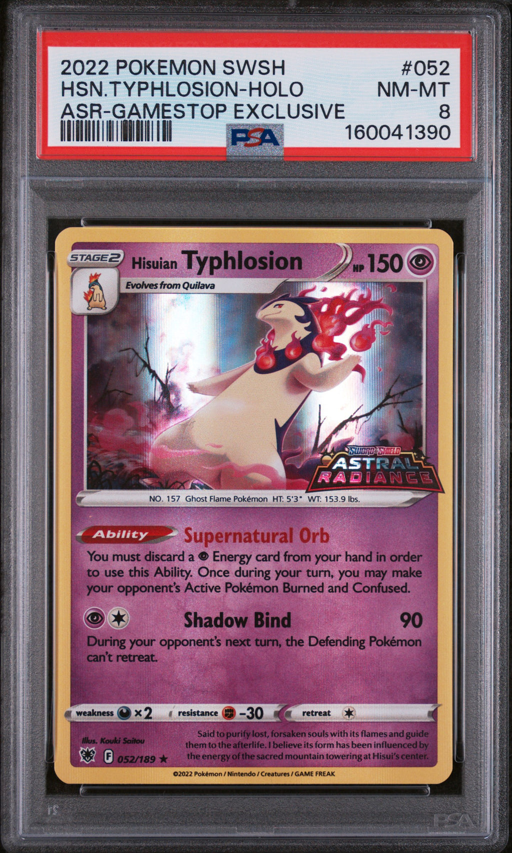 2022 POKEMON SWORD & SHIELD ASTRAL RADIANCE #052 HSN.TYPHLOSION-HOLO ASR-GAMESTOP EXCLUSIVE PSA 8